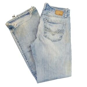 BKE Tyler Bootcut Light Wash Mens 33L Distressed Heavy‎ Stitch Denim Jeans